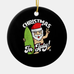 Christmas In July Funny Santa Claus Graphic Ceramic Tree Decoration