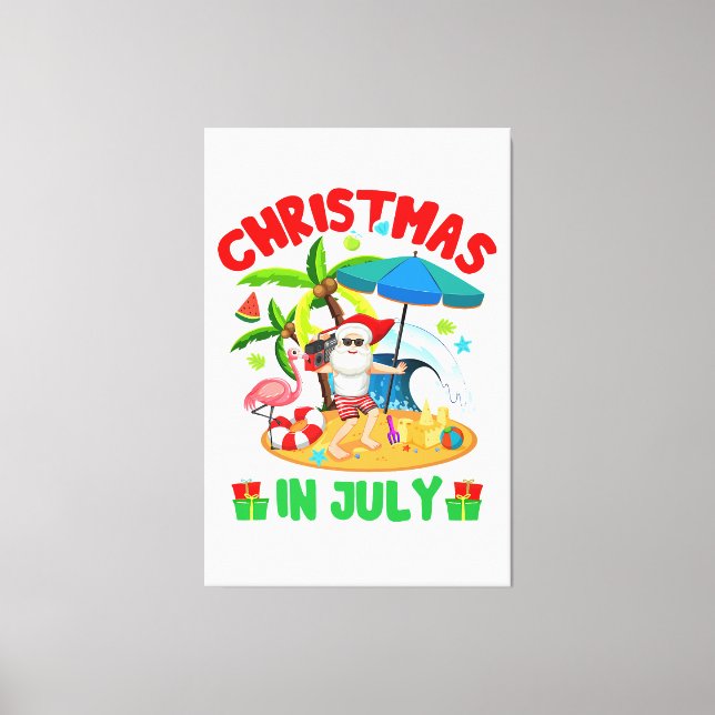 Christmas in July Funny Santa Hat Sunglasses Summe Canvas Print (Front)