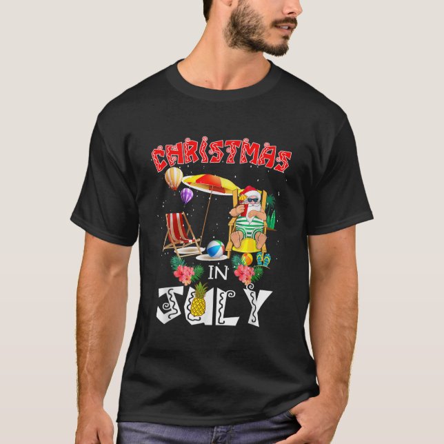 Christmas in July Funny Santa Hawaiian Summer Cele T-Shirt (Front)
