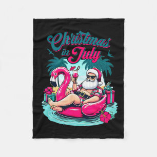 Christmas In July Funny Santa Relax On Beach  Fleece Blanket