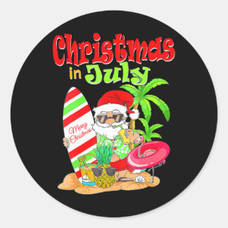 Christmas In July Funny Santa Summer Beach Classic Round Sticker