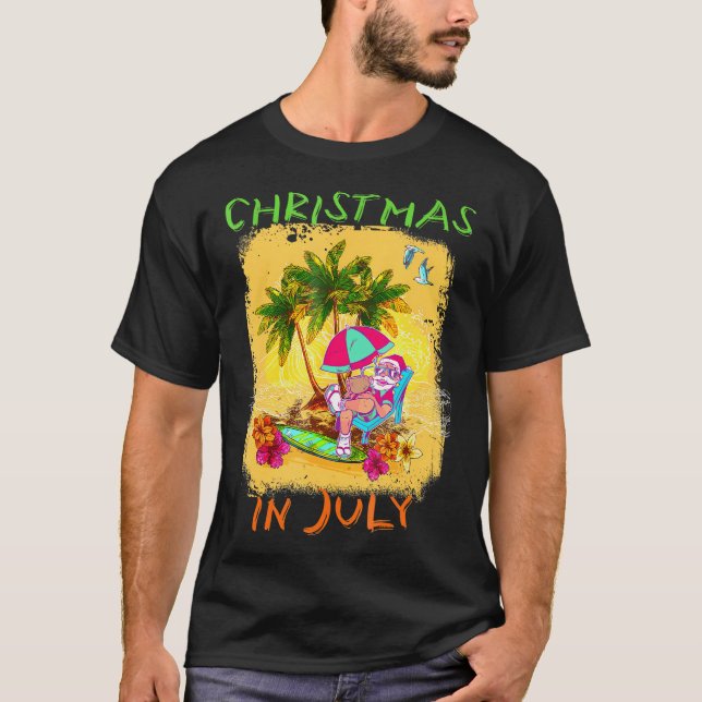 Christmas In July Funny Santa Summer Beach T-Shirt (Front)