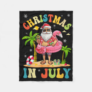 Christmas In July Funny Santa Summer Beach Vacatio Fleece Blanket