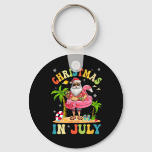 Christmas In July Funny Santa Summer Beach Vacatio Key Ring