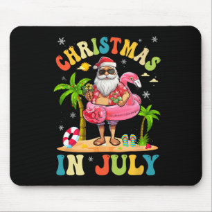 Christmas In July Funny Santa Summer Beach Vacatio Mouse Mat
