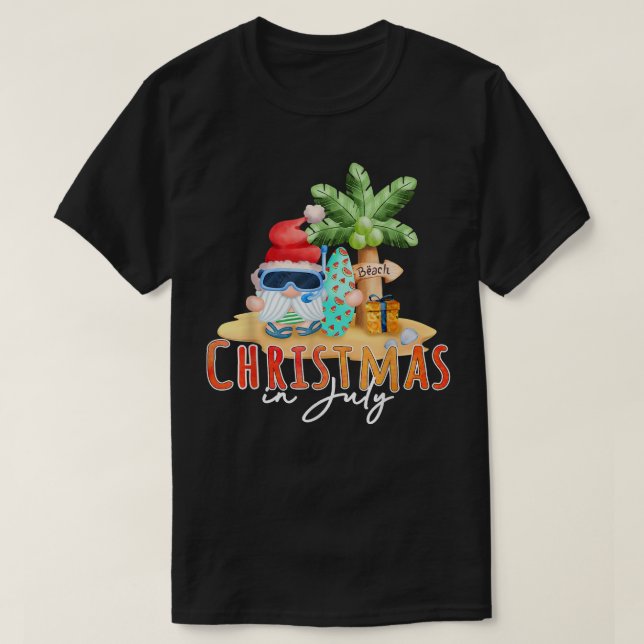 Christmas In July Funny Santa Summer Beach Vacatio T-Shirt (Design Front)