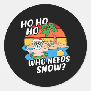 Christmas In July Funny Santa Surfing Summer Beach Classic Round Sticker