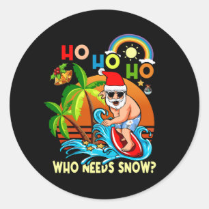 Christmas In July Funny Santa Surfing Summer Beach Classic Round Sticker