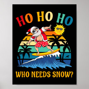 Christmas In July Funny Santa Surfing Summer Beach Poster