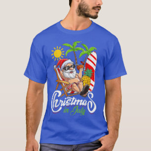 Christmas In July Funny Santa Surfing Summer Beach T-Shirt