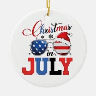 Christmas in July Funny Santa Xmas 4h of July Ceramic Tree Decoration