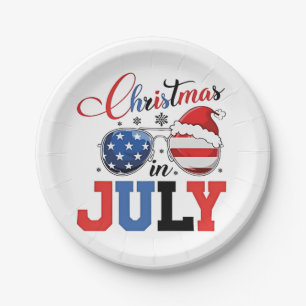 Christmas in July Funny Santa Xmas 4h of July  Paper Plate