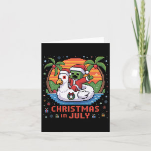 Christmas In July Funny Santa Zombie Chicken Pixel Card