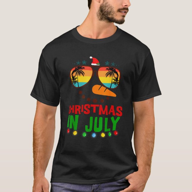 Christmas in July Funny Snowman Beach Summer Hawai T-Shirt (Front)