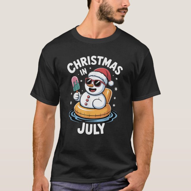 Christmas in July Funny Snowman Santa Pool Party  T-Shirt (Front)
