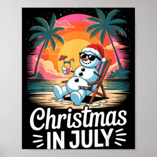 Christmas in july funny snowman summer fun beach poster