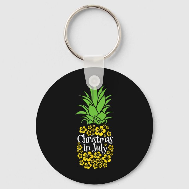 Christmas In July Funny Summer Vacation Pineapple  Key Ring (Front)