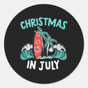 Christmas In July Funny Summer Vacation Tropical G Classic Round Sticker