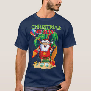 Christmas in July Funny Surf Santa Hat Beach Summe T-Shirt