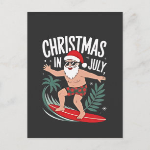 Christmas in July Funny Surfing Santa Vacation  Announcement Postcard