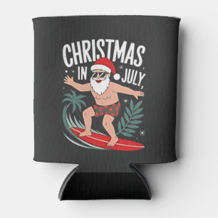 Christmas in July Funny Surfing Santa Vacation  Can Cooler