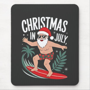 Christmas in July Funny Surfing Santa Vacation Mouse Mat