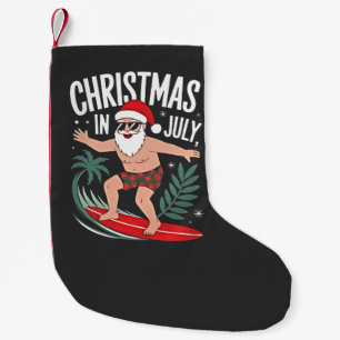Christmas in July Funny Surfing Santa Vacation Small Christmas Stocking