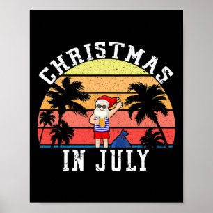 Christmas In July Funny Vintage Santa Summer Beach Poster
