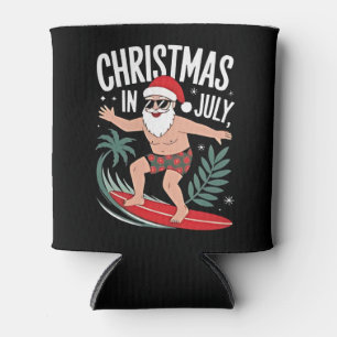 Christmas in July Funny xmas Christmas Santa Beach Can Cooler