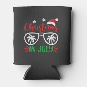 Christmas in July Funny Xmas Santa Vacation Summer Can Cooler