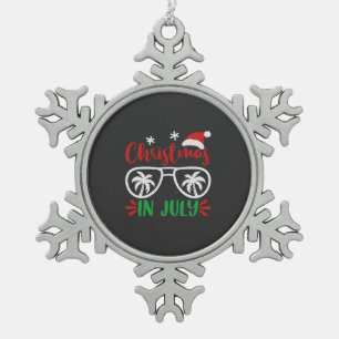 Christmas in July Funny Xmas Santa Vacation Summer Snowflake Pewter Christmas Ornament