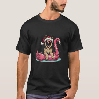 Christmas in July German Shepherd Dog Santa Flamin T-Shirt