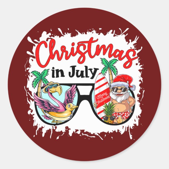 Christmas in July Gnomes Sunglasses Beach Summer Classic Round Sticker (Front)