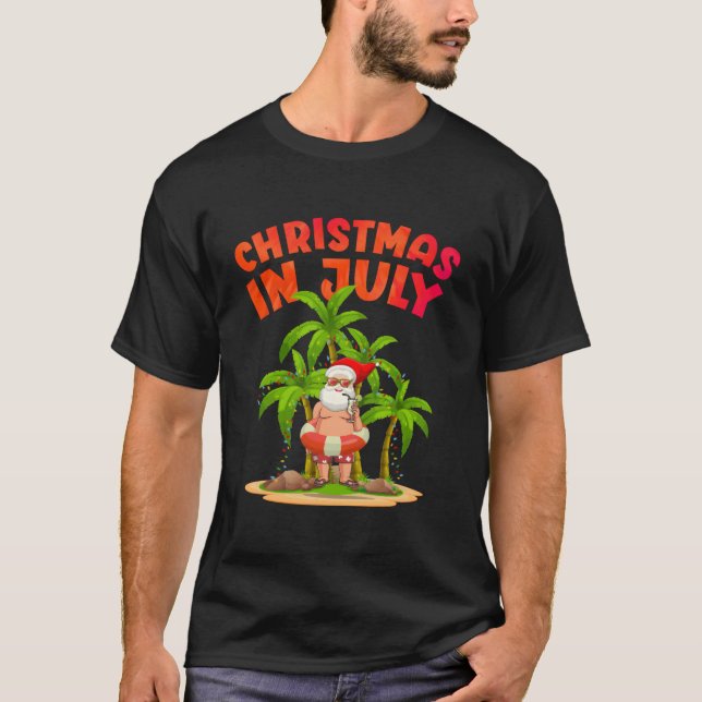 Christmas In July Hawaii Santa Claus Tee Hawaiian  (Front)