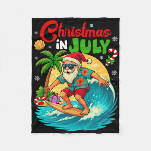 Christmas In July Hawaii Santa Surfing Summer Beac Fleece Blanket