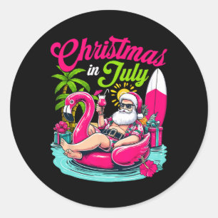 Christmas In July Hawaiian Santa Claus Beach Summe Classic Round Sticker
