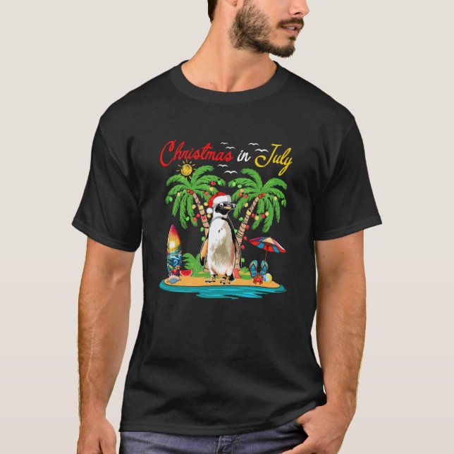 Christmas In July Hawaiian Santa Penguin Costume B T-Shirt (Front)