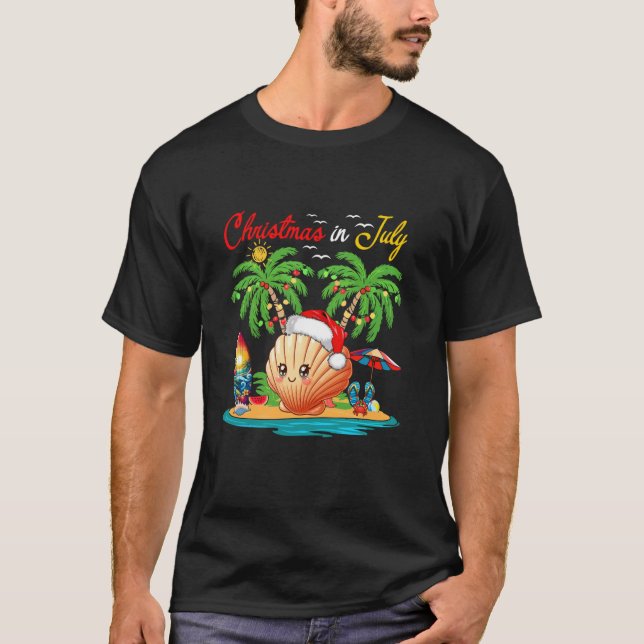 Christmas in July Hawaiian Santa Scallop Costume B T-Shirt (Front)