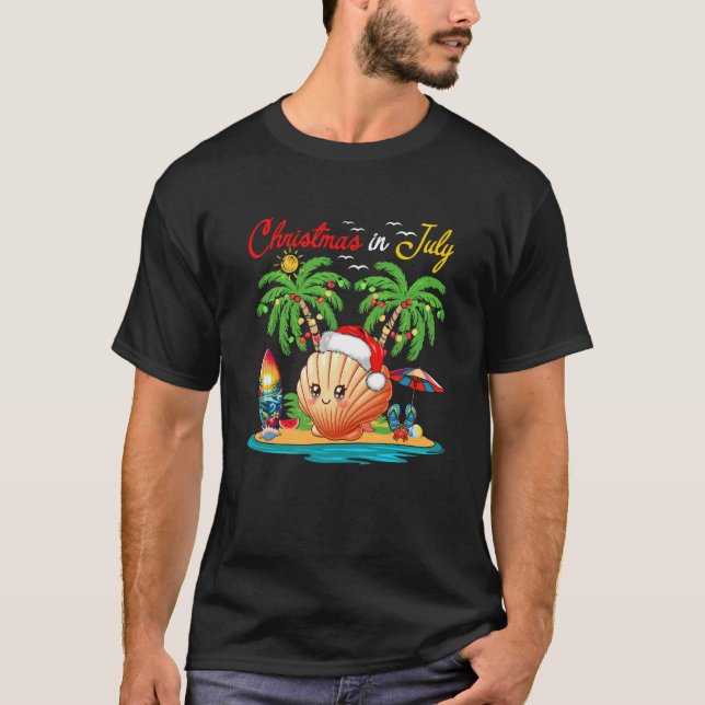 Christmas In July Hawaiian Santa Scallop Costume B T-Shirt (Front)