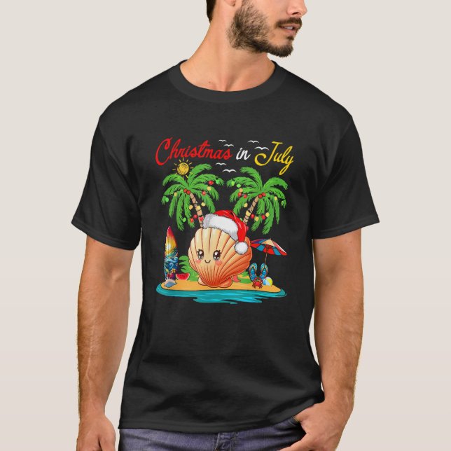 Christmas In July Hawaiian Santa Scallop Costume B T-Shirt (Front)