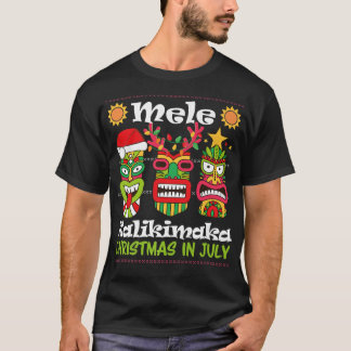 Christmas In July Hawaiian Santa Tiki Mele Kalikim T-Shirt