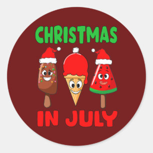 Christmas In July Ice Cream In Santa Hat Kids Classic Round Sticker