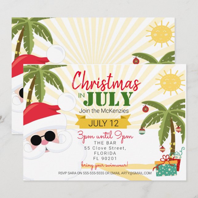 Christmas in July invitation, fun summer party Invitation (Front/Back)