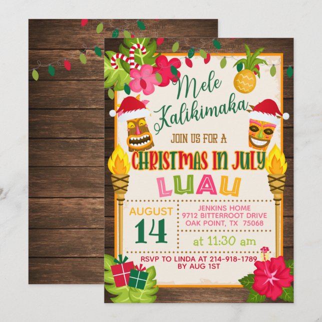 Christmas in July Luau Invitation (Front/Back)