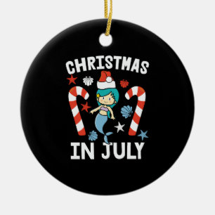 Christmas in july mermaid with santa hat ceramic tree decoration