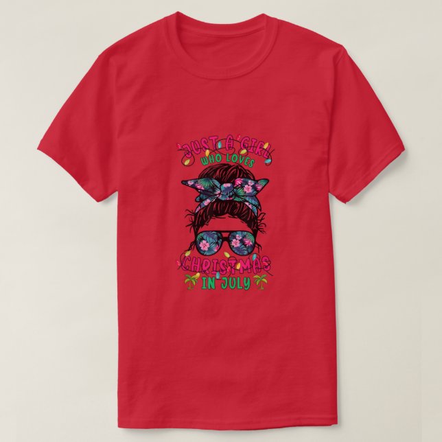 Christmas In July Messy Bun Girl Hello Summer Vaca T-Shirt (Design Front)
