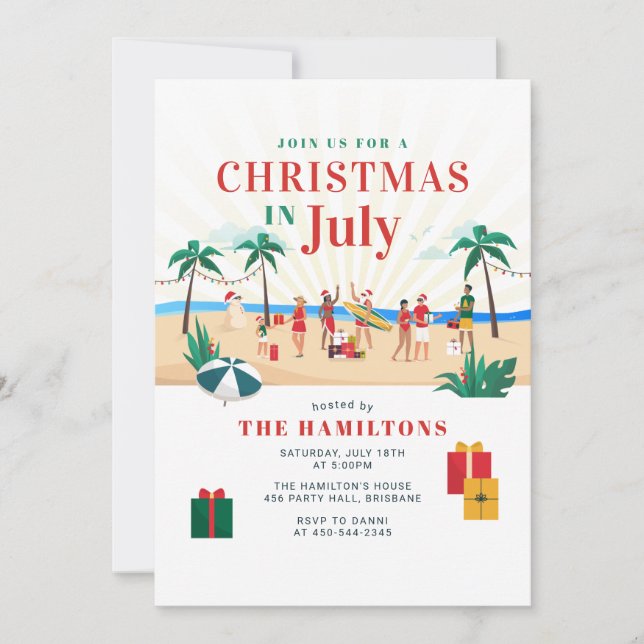 Christmas in July Modern Family Summer Party Invitation (Front)