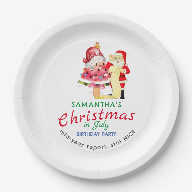 Christmas in July Naughty / Nice Toddler Birthday Paper Plate (Front)