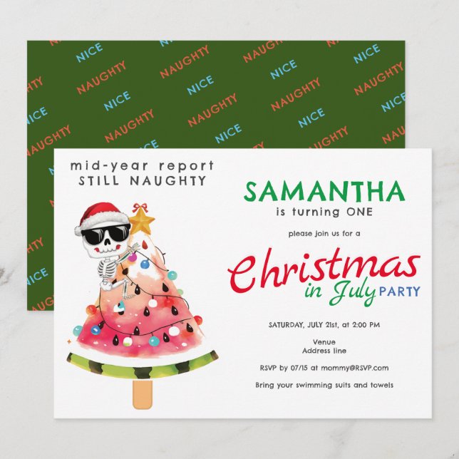 Christmas in July Naughty or Nice Toddler Birthday Invitation (Front/Back)