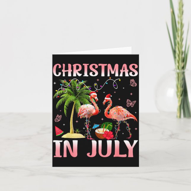 Christmas In July Nk Flamingo Santa Hat Christmas  Card (Front)